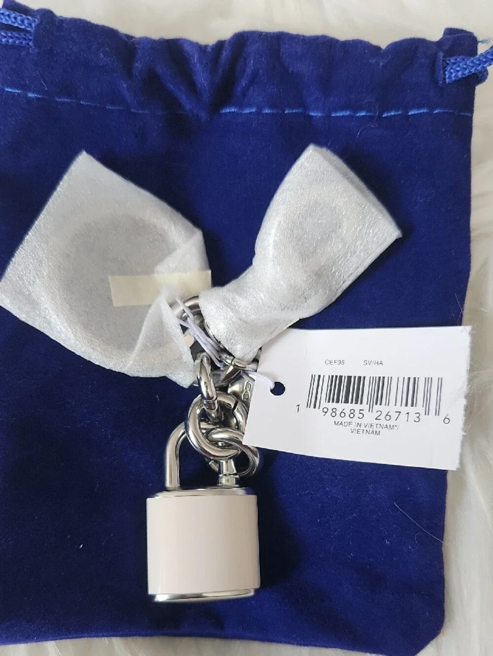 Coach Silver and Ivory Padlock Key Charm NWT